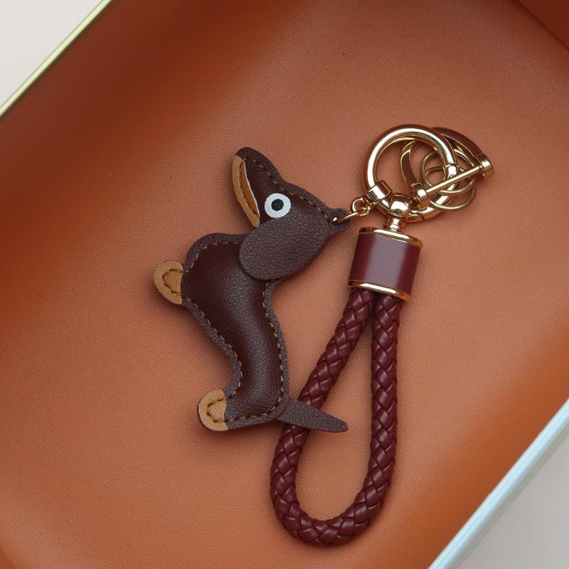 Adorable Sausage Dog Car Keychain PU Leather Cartoon Pendant Unique Puppy Lover Gift