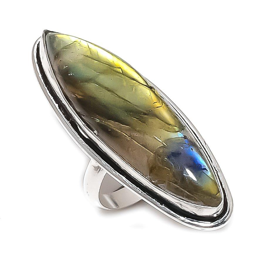 

Лабрадорит Драгоценный Камень Ручной Работы Серебро 925 пробы Ювелирное Изделие Кольцо Размер 7 s0C27