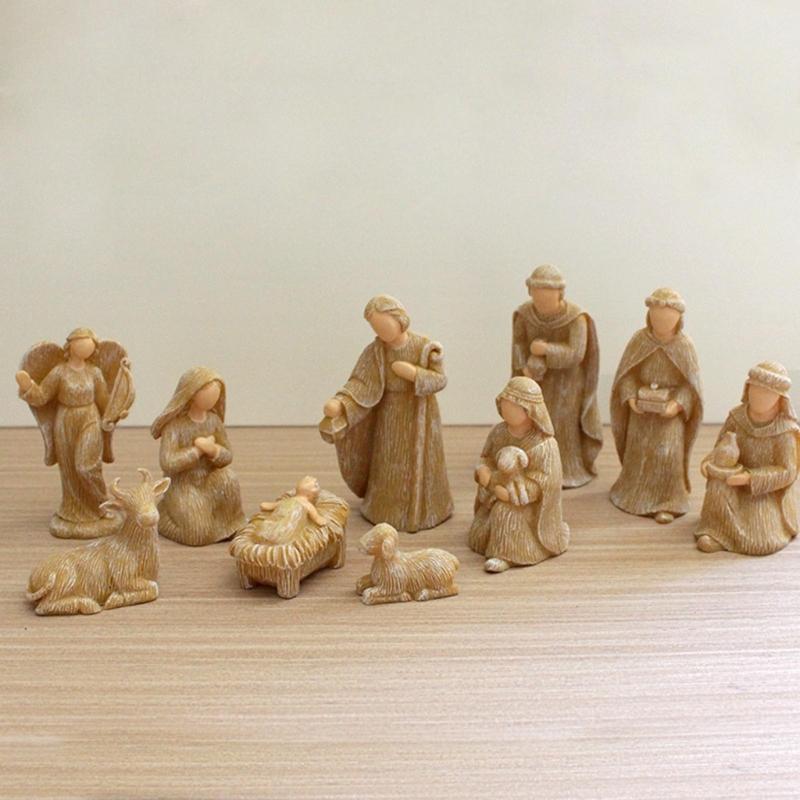 10 pz/set Scena Natività di Cristo Statuina Bambino Famiglia Mangiatoia Statuette Artigianato in Resina Miniature Ornamento Religioso Chiesa