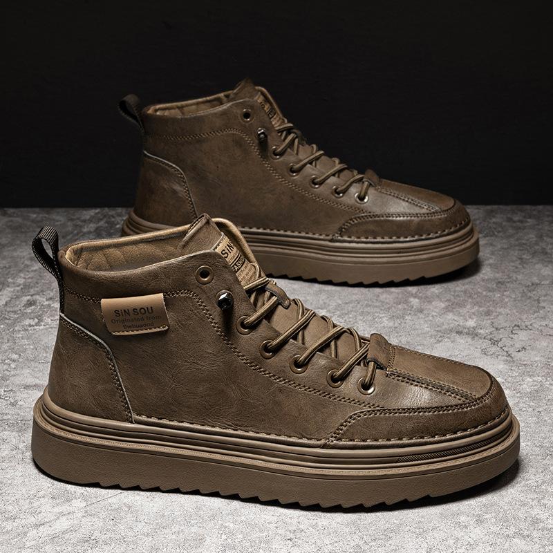 

Мужская обувь 2024 новая зимняя нескользящая черная обувь на платформе увеличивающая рост весенне-осенние ботинки Мартина мужские универсальные повседневные кожаные туфли 44 коричневый