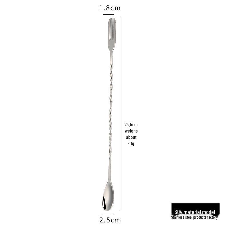 304 Stainless Steel Dual-Ended Bar Spoon and Fork for Stirring Cocktails and Milk Tea
