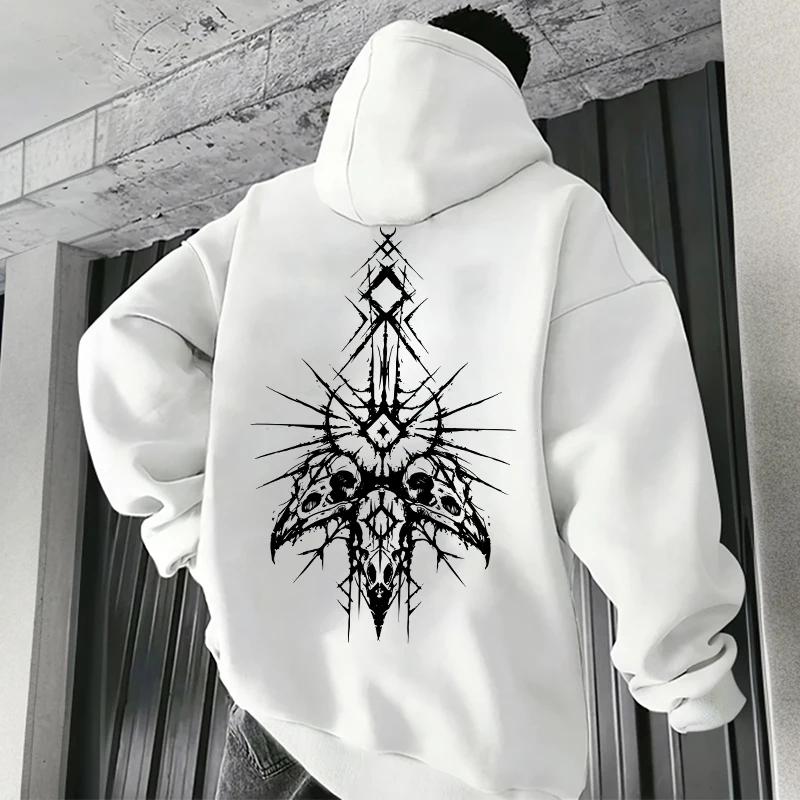 2025 New Autumn Winter Male Fashion Casual Hoodie with 666 Cross Man Streetwear Hooded Sweatshirt Gothic Demonic Theme Print Top