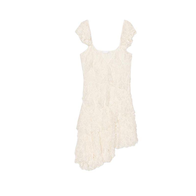 

Summer New Arrival Ruffles Slim White Dress Fashion Elegant Lace Laminated Decoration Dress 2298190 Ben White L