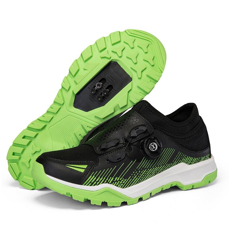 Professional Non-slip Mountain Bike Cycling Shoes with Spikes, Outdoor Sports, Casual, Black/Green, Black/Orange