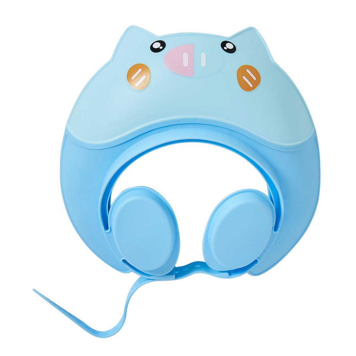 

Детская шапочка для душа, безопасная силиконовая защитная шапочка для ванны, мягкая шапочка с козырьком в форме мультфильма, регулируемый ремешок, водонепроницаемая шапочка для мытья шампунем синий