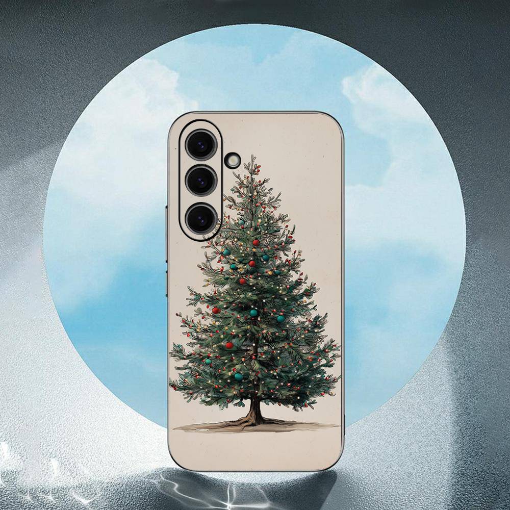 Merry Christmas Tree For Samsung Galaxy S25 S24 S23 Ultra S22 S21 Plus S20 Black Soft Silicone Protective Case