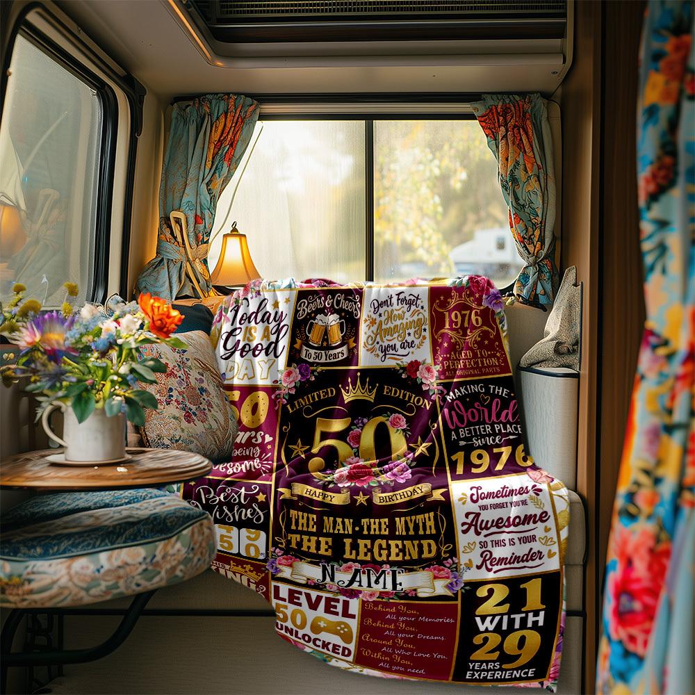 50Th Anniversary Celebration Blanket Personalized Name Soft Comfortable Stylish Blanket Car Blanket Perfect For Travel Camping Outdoor Home Suitable