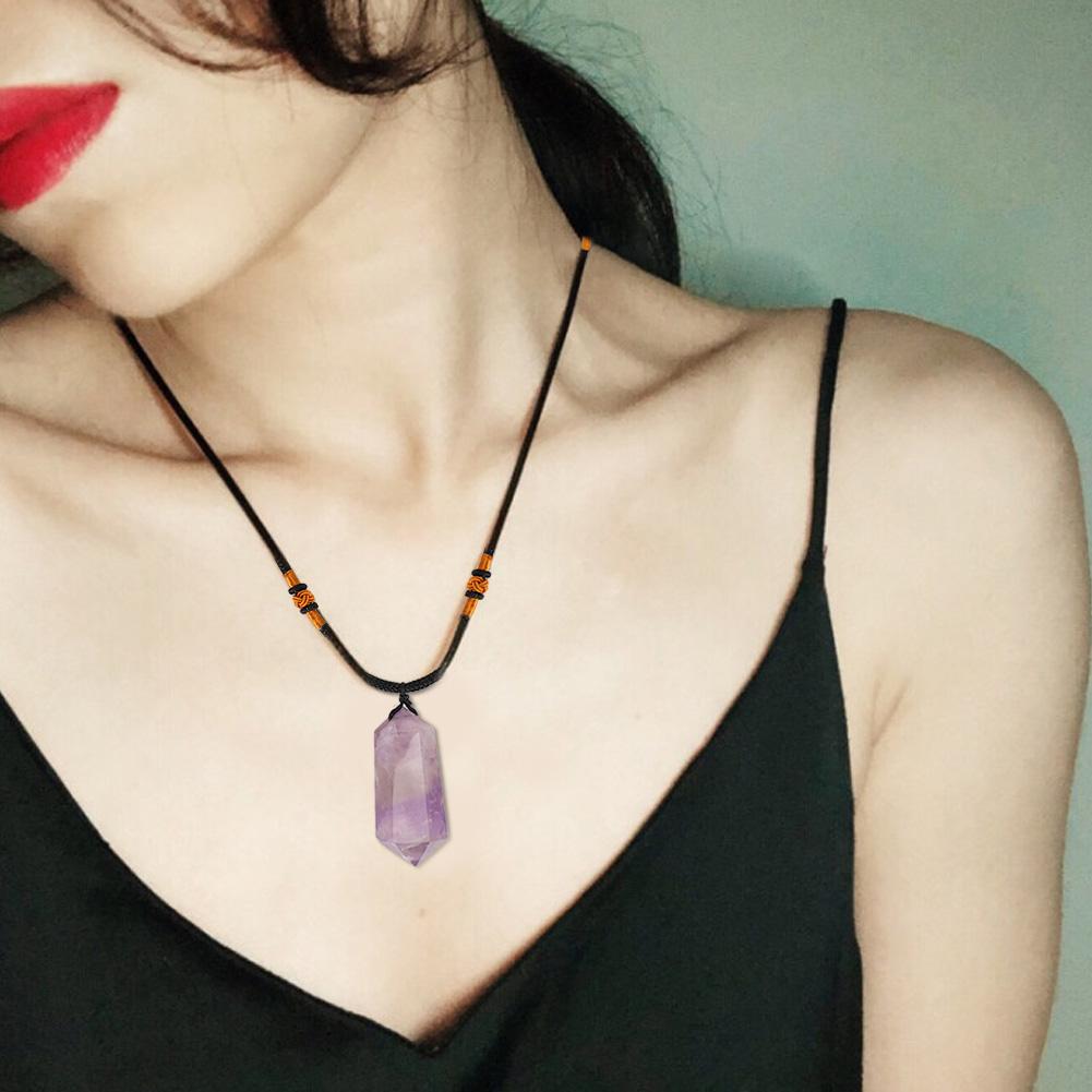 Natural Amethyst Quartz Pendant Double Point Crystal Necklace for Healing Fortune