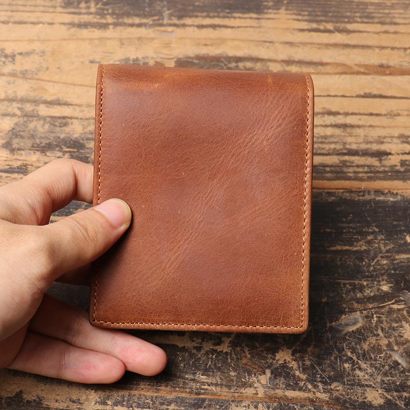 Retro Men'S Mad Horse Leather Short Wallet, Genuine Leather Multi-Card Card Bag, Women Can Make Rfid Wallet Change Bag