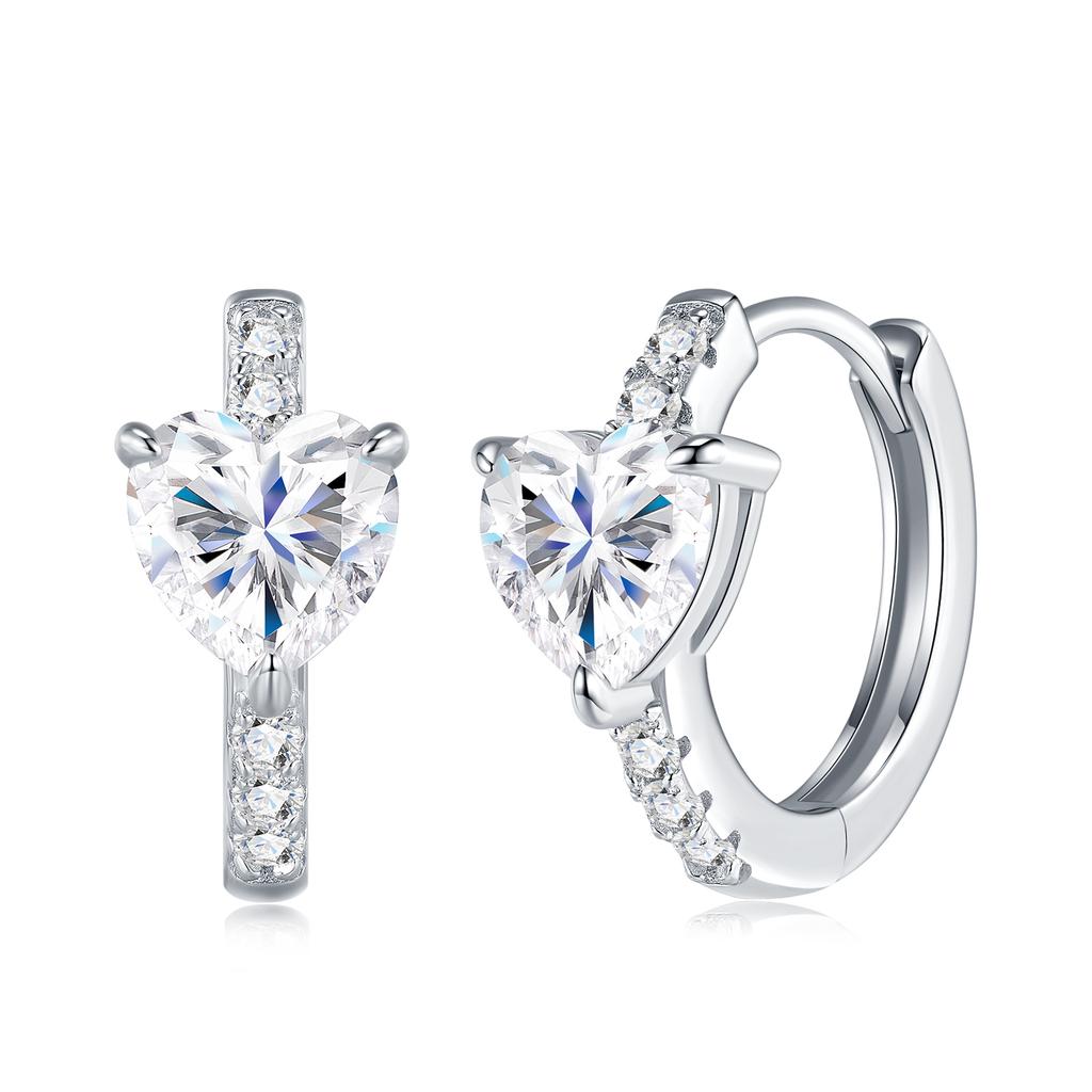 Heart Shape Moissanite Hoop Earrings 925 Sterling Silver Huggie Earring Dainty Love Heart Moissanite Jewelry for Gift Women