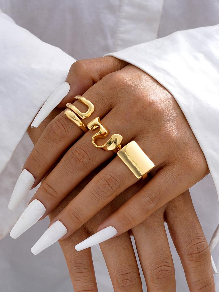 3Pcs/Set Irregular Line Rings Set For Women Vintage Hollow Out Gold Silver Color Adjustable Open Rings Fashion Party Jewelry New