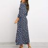 Floral Print Maxi Dress for Women Long Sleeve V Neck High Waist A Line Long Dress Casual Wear for Beach Weddings Parties