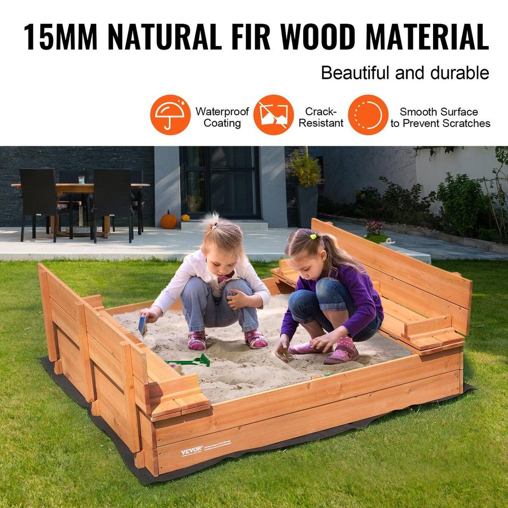 Wooden Sandbox Sand Box Sand Pit with Bottom Liner for Outdoor Ages 3-12