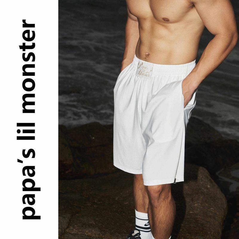 

Papaslilmonster [Original] Summer Simplicity Idle Style Shorts Men s Silky Drape Cropped Pants Women White L