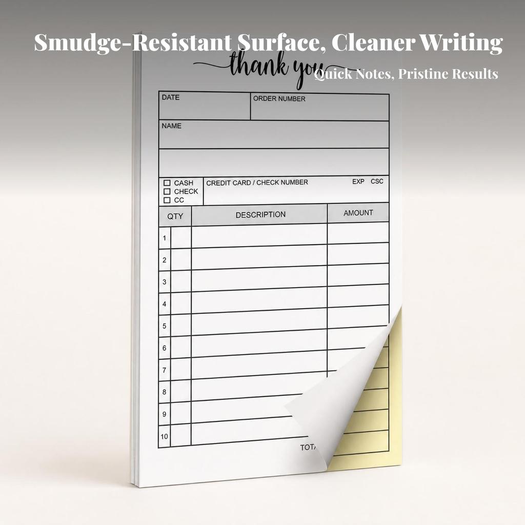 Carbonless Receipt Pad White and Yellow Order Form Chipboard Backing 2Part Book