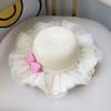 Girls Straw Hat With Pearl Bow And Mesh Wide Brim Wavy Edge Sun Protection Beach Summer Cap For Kids