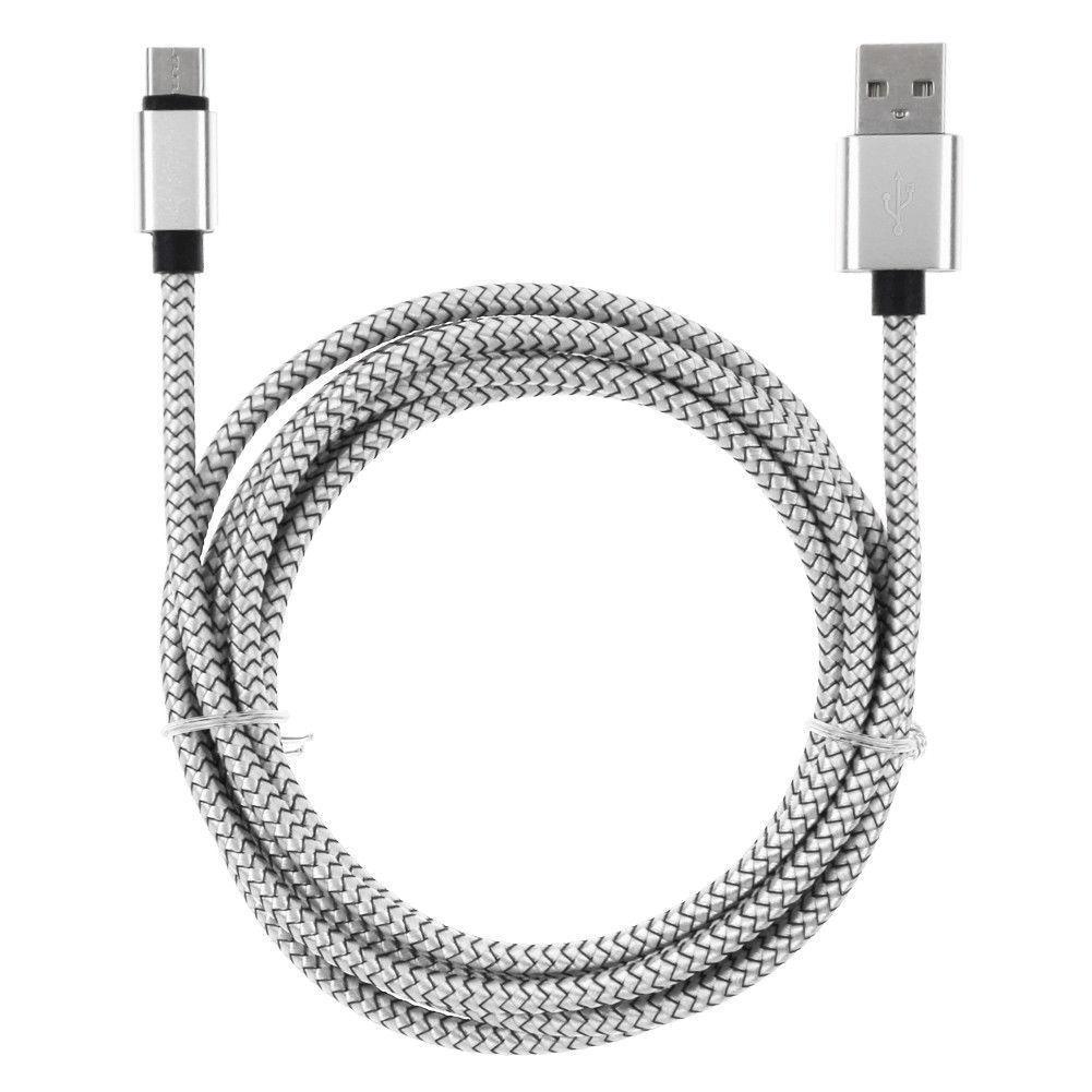 

Наддовгий USB-кабель для швидкого заряджання з нейлоновою опліткою, USB-C типу C/шнур для швидкого заряджання для iPhone Samsung Xiaomi Huawei 2m for Type-C срібний