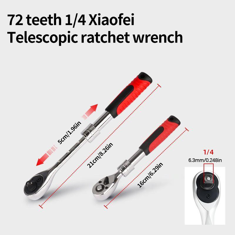 72-Zahn Einziehbare & Ausziehbare Ratsche, 1/4" 3/8'' 1/2'' Antrieb, Schnelllöse & Umkehrbare Steckschlüsselgarnitur