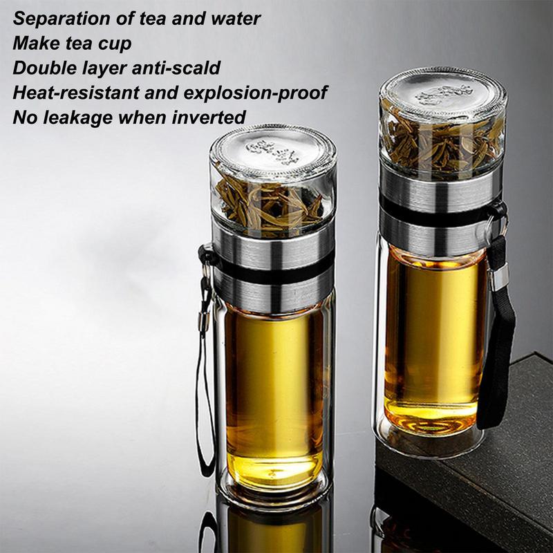 Láhev na vodu s vysokým obsahem borosilikátového skla, dvouvrstvé, šálek na vodu na čaj Infuser Tumbler Nádobí Láhev na vodu s filtrem na čaj