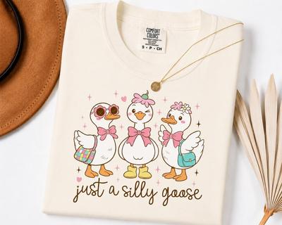 Just A Silly Goose Teacher Shirt and Kids Tshirt, Cute Goose Teacher Tee, Comfort Colors Graphic T-Shirt and Kids Tshirt, Funny Back To School Gift