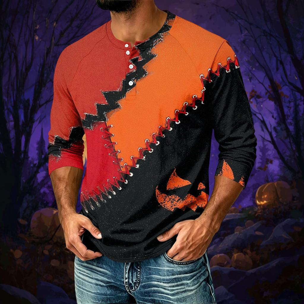 Men's Halloween Print Raglan 3/4 Sleeve Casual Shirt