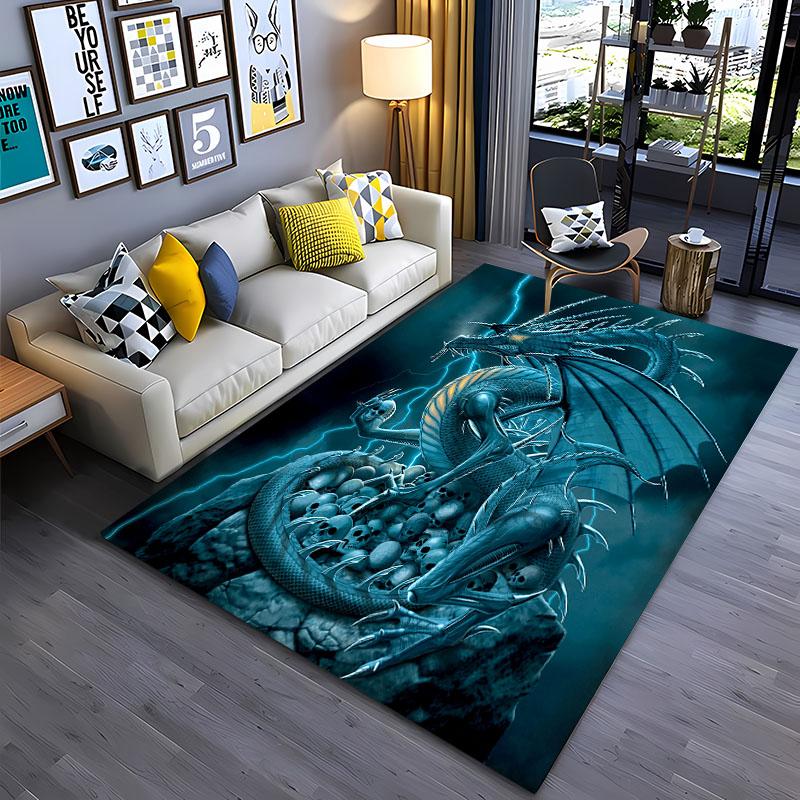 Alfombra grande con diseño de dragón de dibujos animados en 3D, alfombras para decoración de sala de estar y dormitorio, alfombrilla antideslizante para baño y cocina, regalo