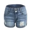 Pantaloncini in denim lavato con fori strappati, pantaloncini in denim con orlo arrotolato e doppio bottone, jeans e abbigliamento in denim da donna