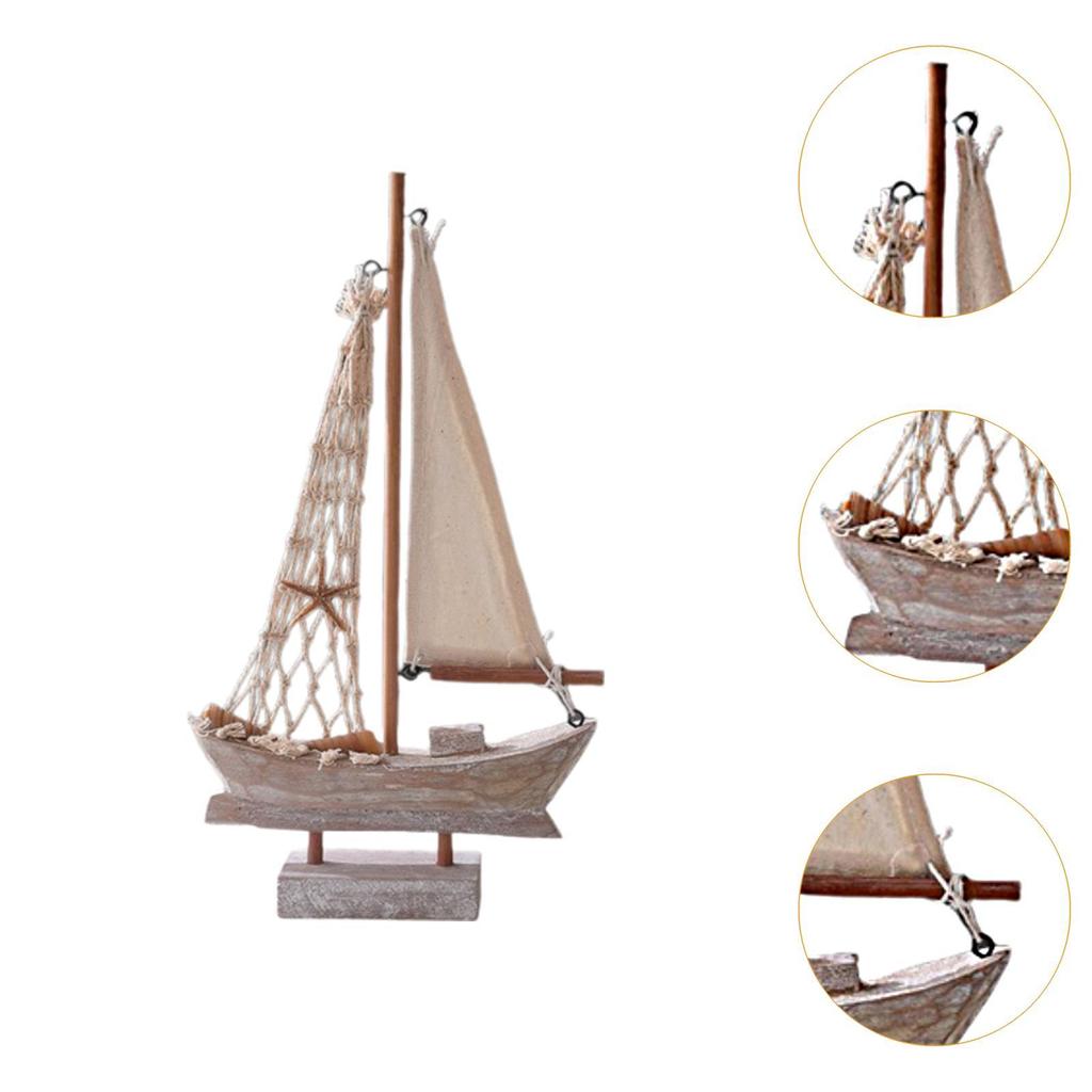 Wood Sail Boat Photo Props Nautical Theme Handmade Home Decor Mini Sailboat Model for Tables Vanity Office Desktop Countertop