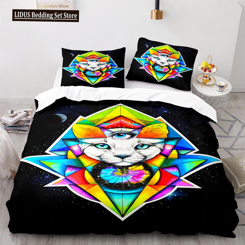 Cat Duvet Cover Set King Size Cute Cats Pattern Bedding Set Decorative Animal Polyester Comforter Cover With Pillowcases For Kid
