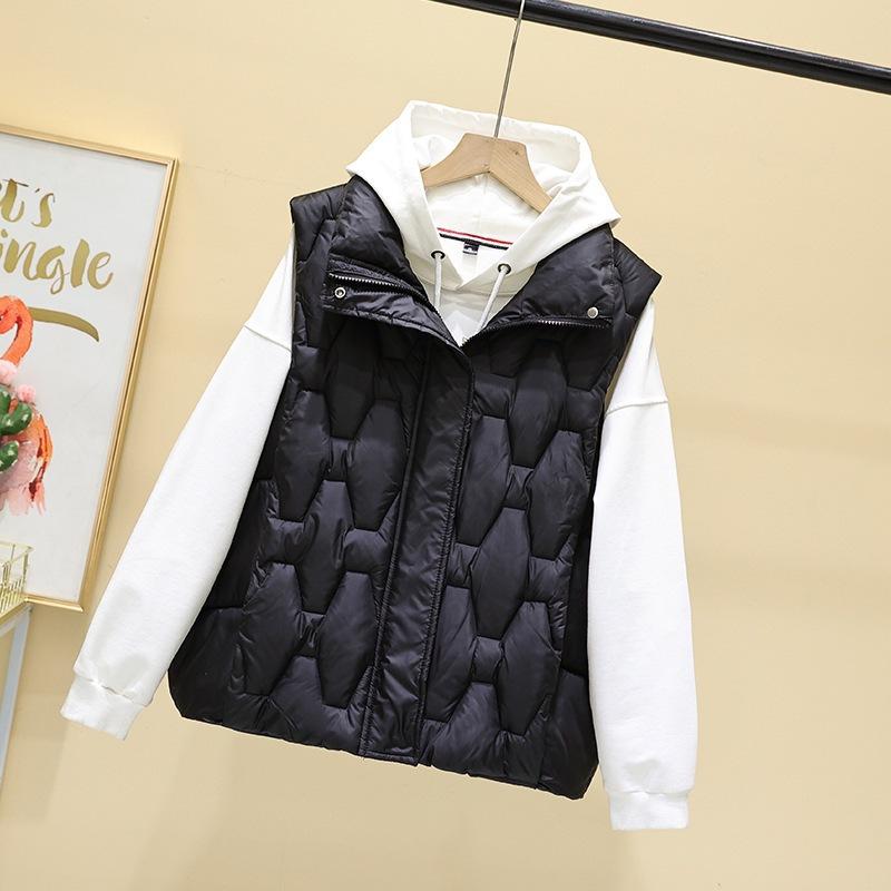 Cotton Vest Women's Short Stand-up Collar Rhombus Autumn and Winter New Korean Version Cotton Vest Cotton Vest Jacket Fashion Cotton Vest