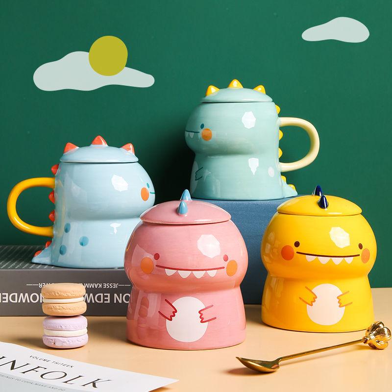 Unicorn Ceramic Water Cup Dinosaur Shaped Mug with Cover Spoon Creative Hand Painted Cartoon Super Cute Super Cute Personality