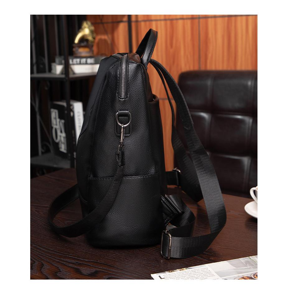 IELGY Ladies Backpack Double Zipper Solid Color Retro Large Capacity School Bag