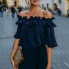 Sommer Neuer Stil Modisches und Frisches Damen Freizeit Oberteil mit Rüschen V-Ausschnitt Kurzarm
