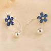Blue Zircon Flower Curved Hook Earrings Elegant Niche High End Studs Fashion Jewelry
