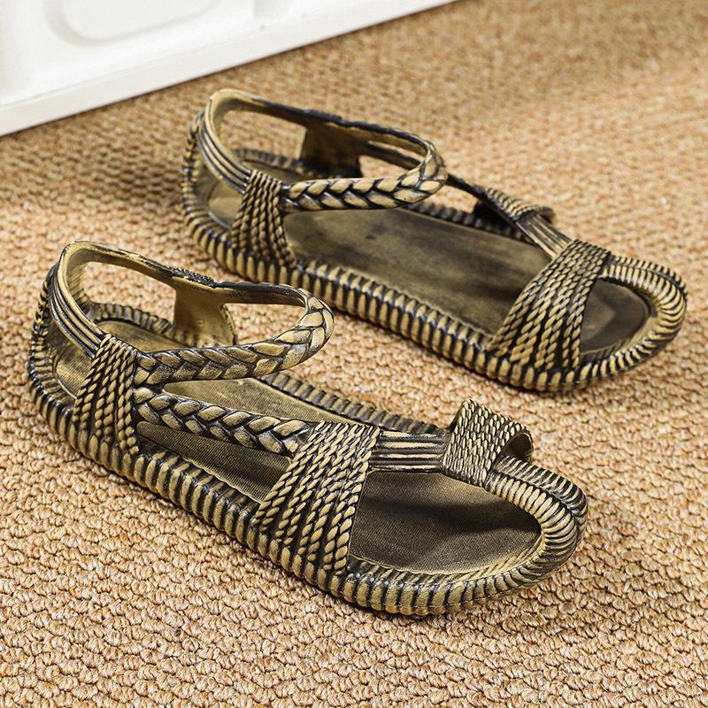 Men's Large Size Woven Straw Sandals, Summer Beach Crossover Style, Sizes 36-47