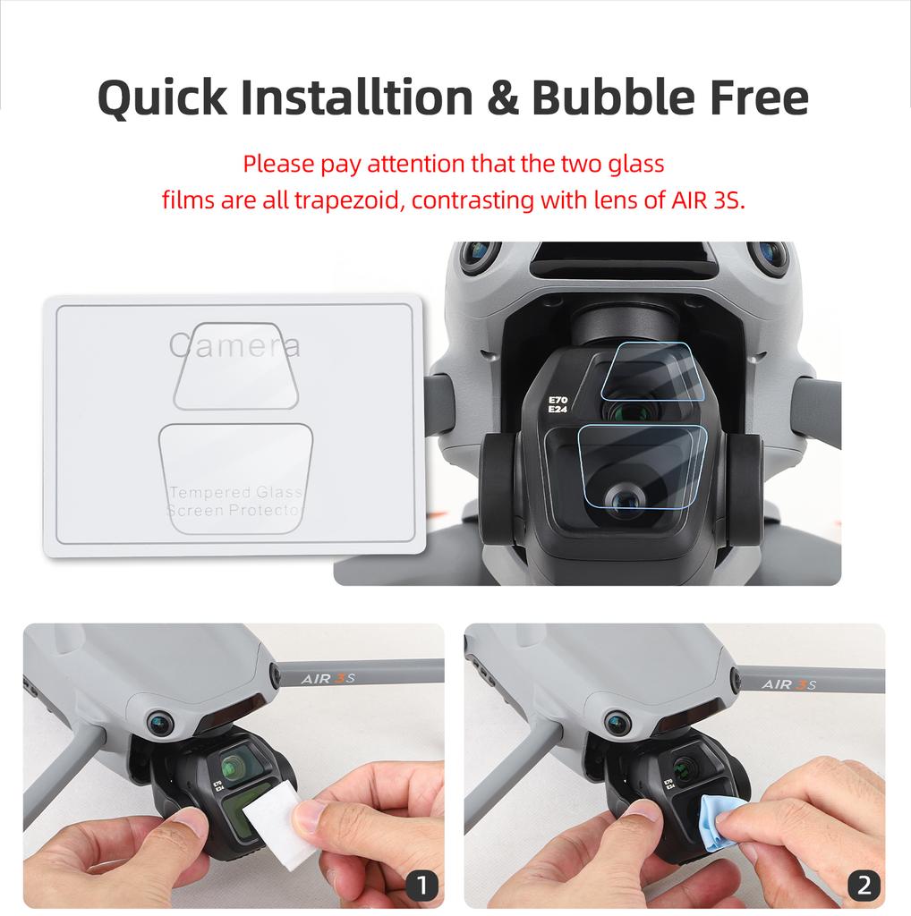 For DJI Air 3S Tempered Lens Film 9H HD Anti-scrach Dustproof Screen Protector Film For DJI Air 3S Drone Accessories