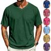 Men's Casual V Neck Lightweight Breathable Short Sleeve Shirt with Chest Pocket Soft Fabric Comfortable Fit Summer Top