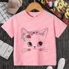 Kids T Shirt Flower Cat Graphic Anime Shirt Summer Girls Floral Kitty Tops Short Sleeve Tee Cute Animal Cartoon Cat White Tshirt