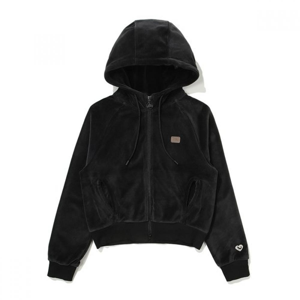 Eco Velour Zip Up Hoodie Black 095