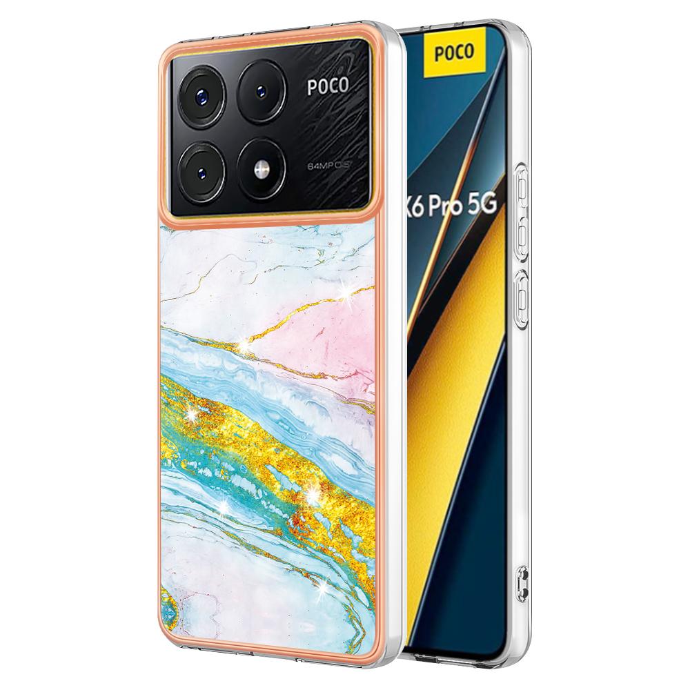 For Xiaomi Poco X6 Pro 5G/K70E 5G TPU Case with IMD Marble Pattern Electroplated Back Cover