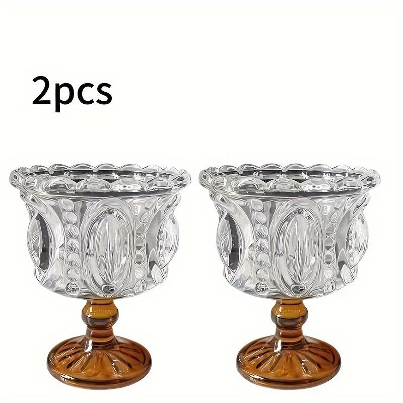 Nordic Embossed High Foot Glass Cup Elegant European Style Dessert Ice Cream Yogurt Bowl