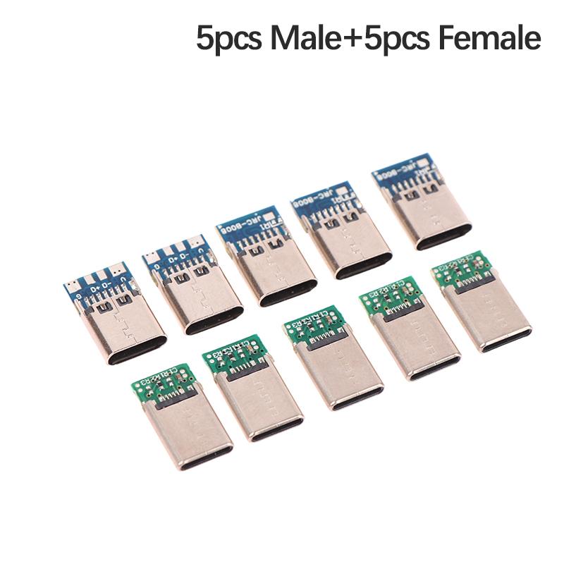 5/10PC USB3.1 Type C Male/Female Connectors Jack Tail USB Male Plug Electric Terminals Welding DIY Data Cable Support PCB Board
