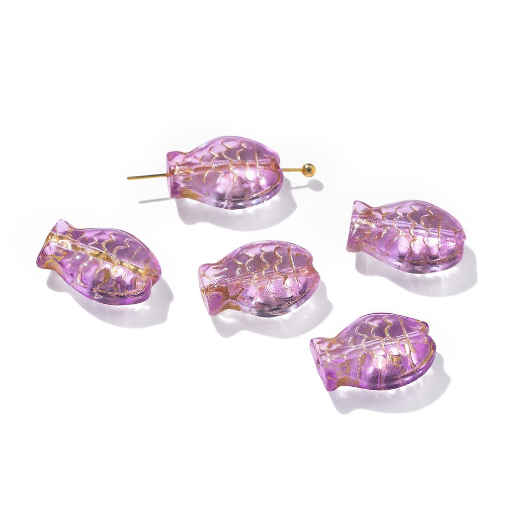 10pcs 10*14.5mm Glass Golored Small Fish Shaped Beads with Golden Edge Spacer Beads for DIY Jewelry Earrings Bracelets Supplies
