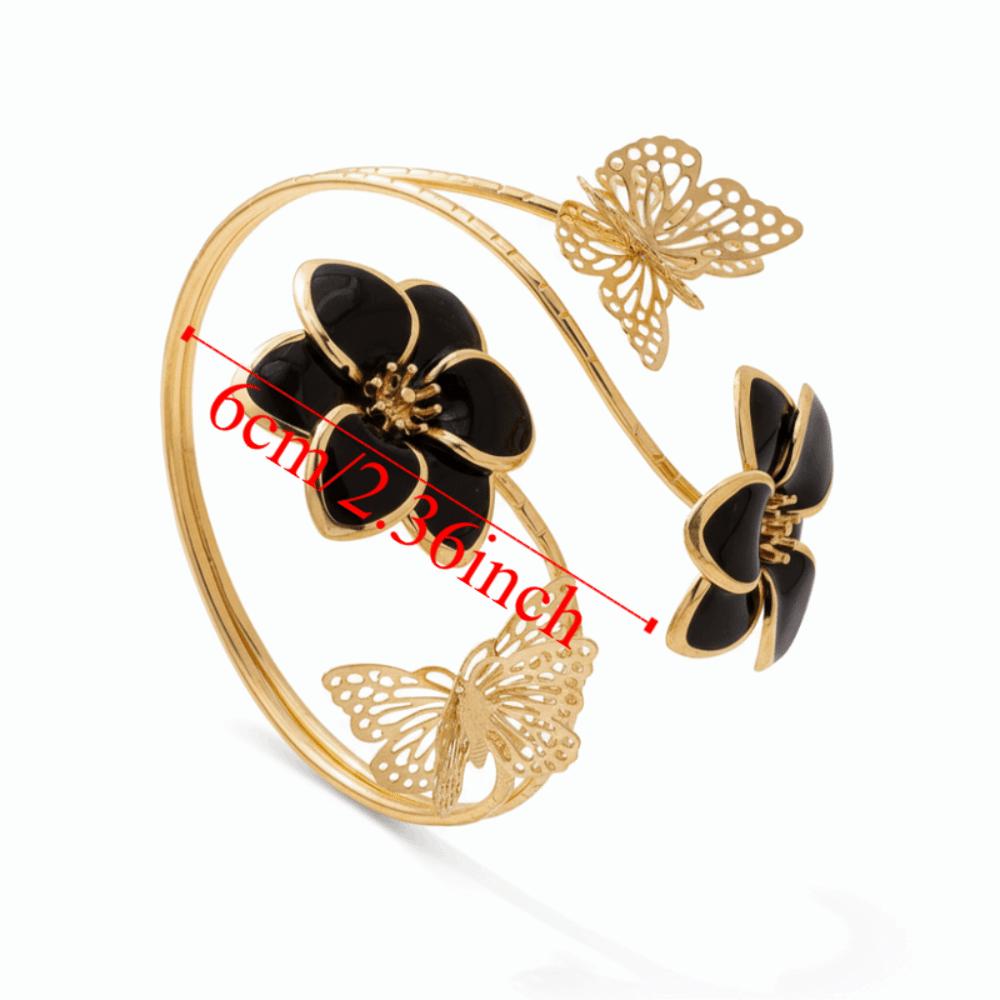 Artistic Drip Oil Flower Arm Ring Vintage Butterfly Open Bangle  Fashion Accessory