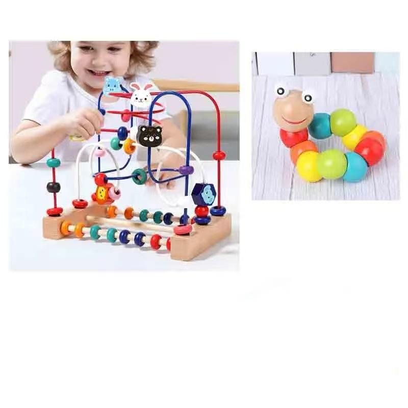 Multi-Functional Wooden Animal Bead Maze Toy for Infants: Three-Track Stringing Beads for Hand-Eye Coordination and Early Education