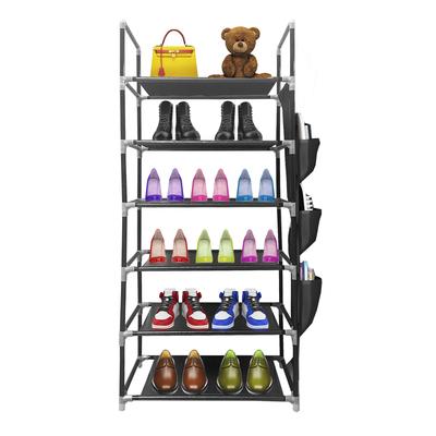 Shoe Rack Fabric 6 Levels 18 Pairs | Side Hanger with 3 Pockets | Made of PVC and Non-woven Fabric | 46x27x108 Cm |
