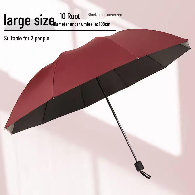 Extra Large 12-Rib Black Folding Umbrella - Heavy-Duty Three-Person Sun and Rain Protection with Custom Logo