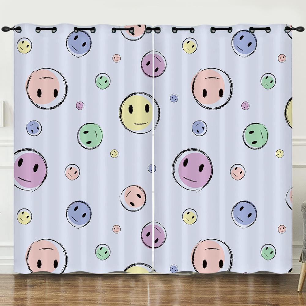 Curtain Funny Smiley Face 3D Digital Printing Blackout Curtain Punching