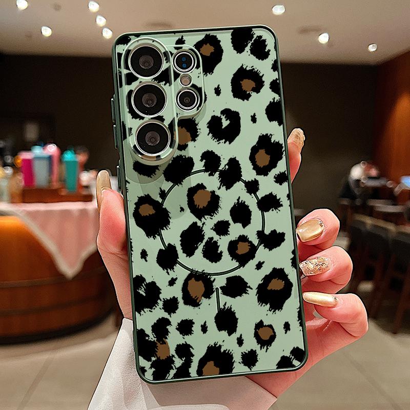 Leopard Print Phone Case For Samsung Galaxy S26 Ultra S25 Edge S24 Plus S23 FE S22 A17 A54 A55 A56 A57 5G Magnetic For Magsafe Matte Cover