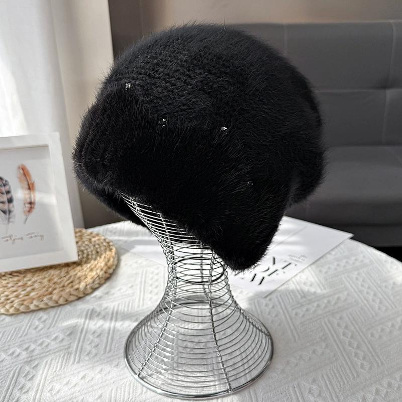 

Новая маленькая ароматная шапка из меха норки с вязаным мехом, женская осенне-зимняя универсальная теплая шапка, закрывающая лицо, маленькая дорожная сумка One size, adjustable чёрный